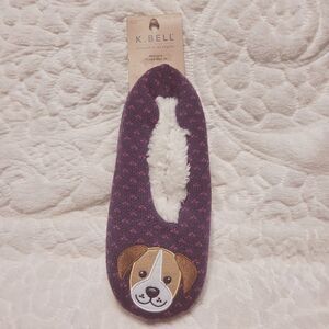 K Bell Slippers Adorable Dog Puppy Face Sherpa Womens Size Medium 7 - 8 New OOS